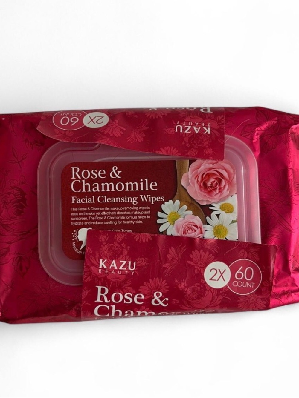 NWT KAZU Rose & Chamomile Facial Cleansing Wipes - Pink Floral Pack NWT